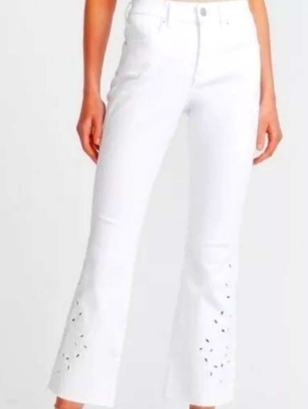 Express High Waisted White I Let Embroidered Hem Cropped Jeans